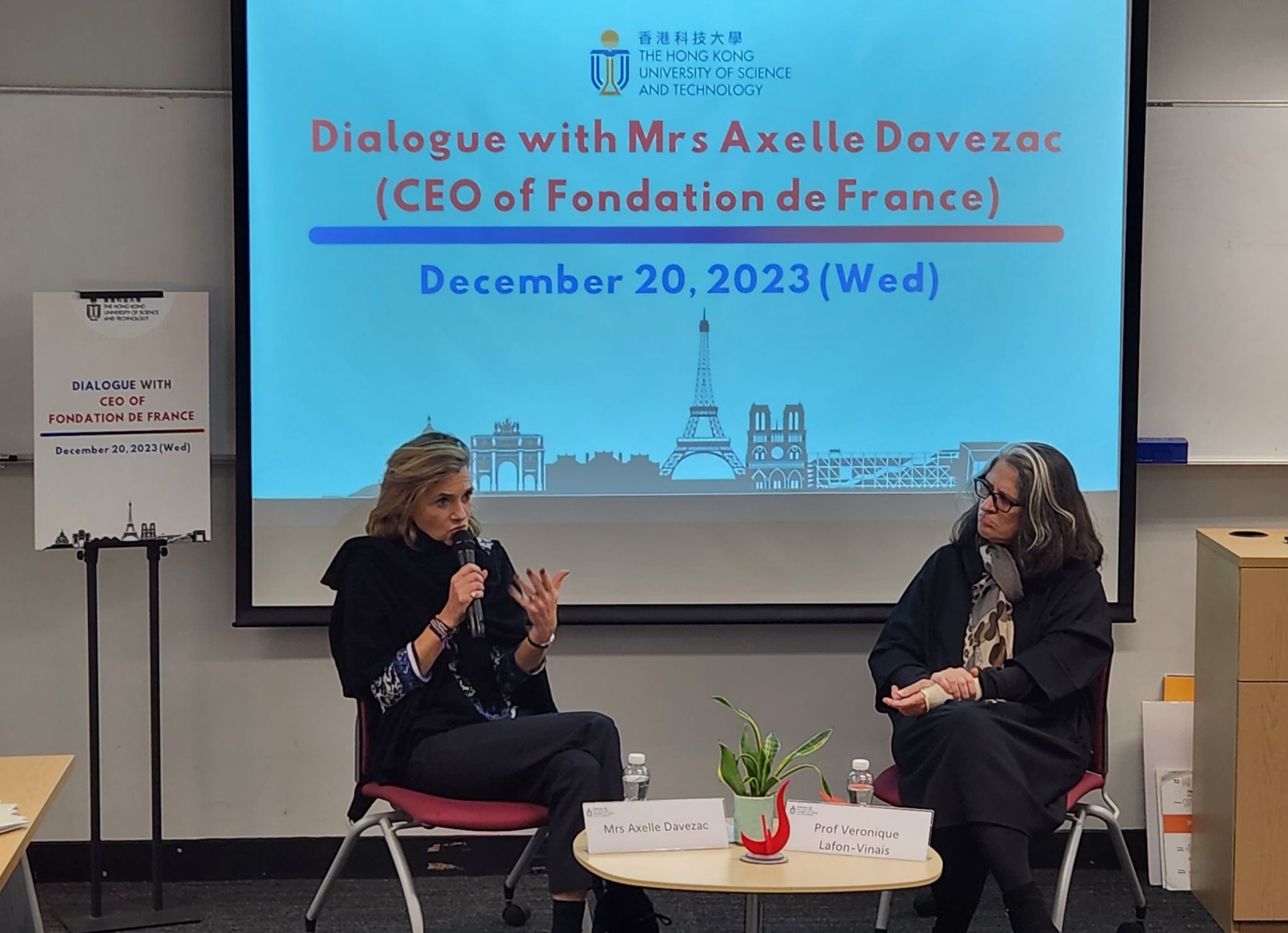 Exclusive dialogue with Mrs. Axelle Davezac (left) moderated by Prof. Veronique Lafon-Vinais (right).