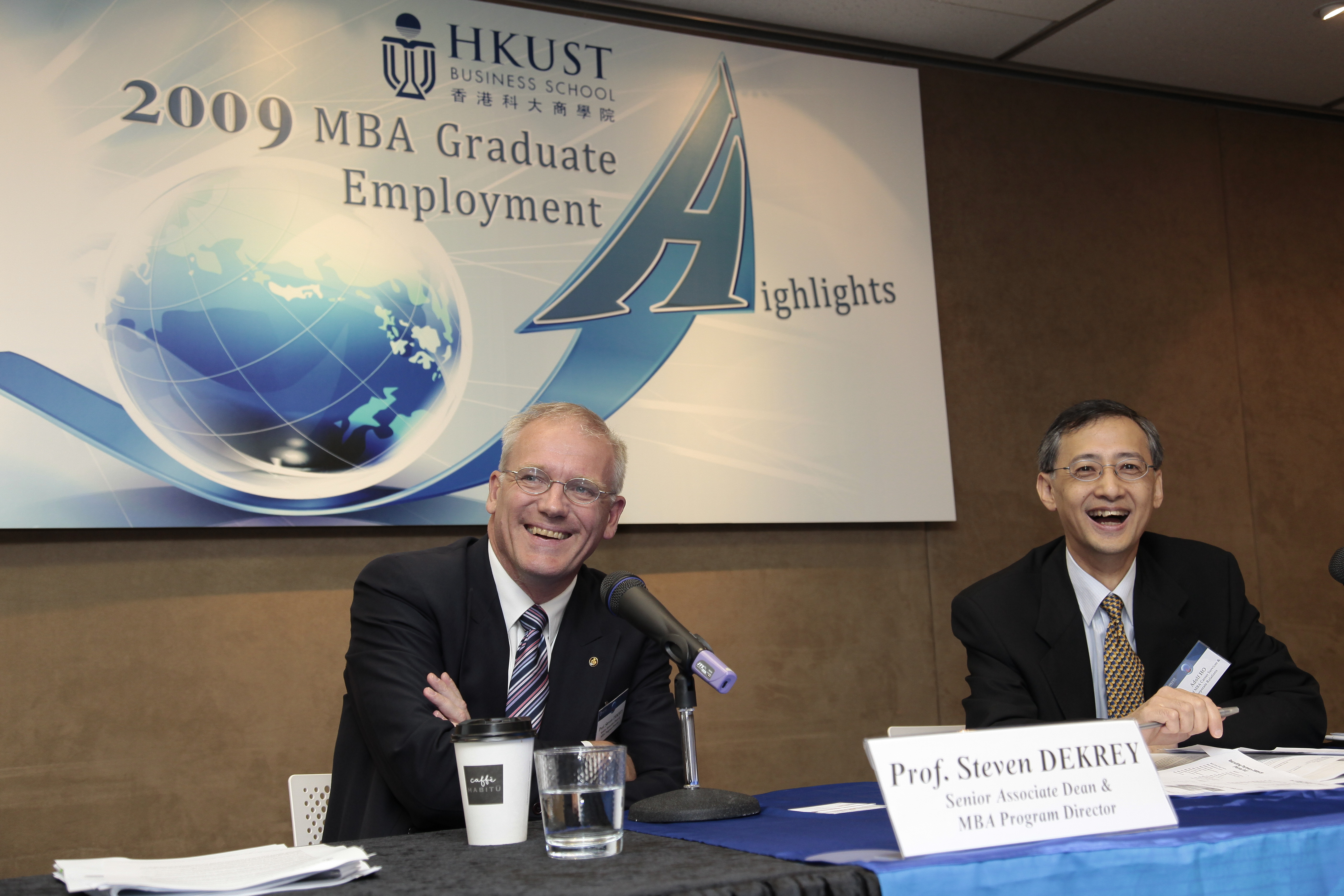  Prof Steven DeKrey, Senior Associate Dean and MBA Program Director (left) and, Adolf Ho, Head of MBA Career Services &amp; Corporate Relations provide analysis on the employment data.