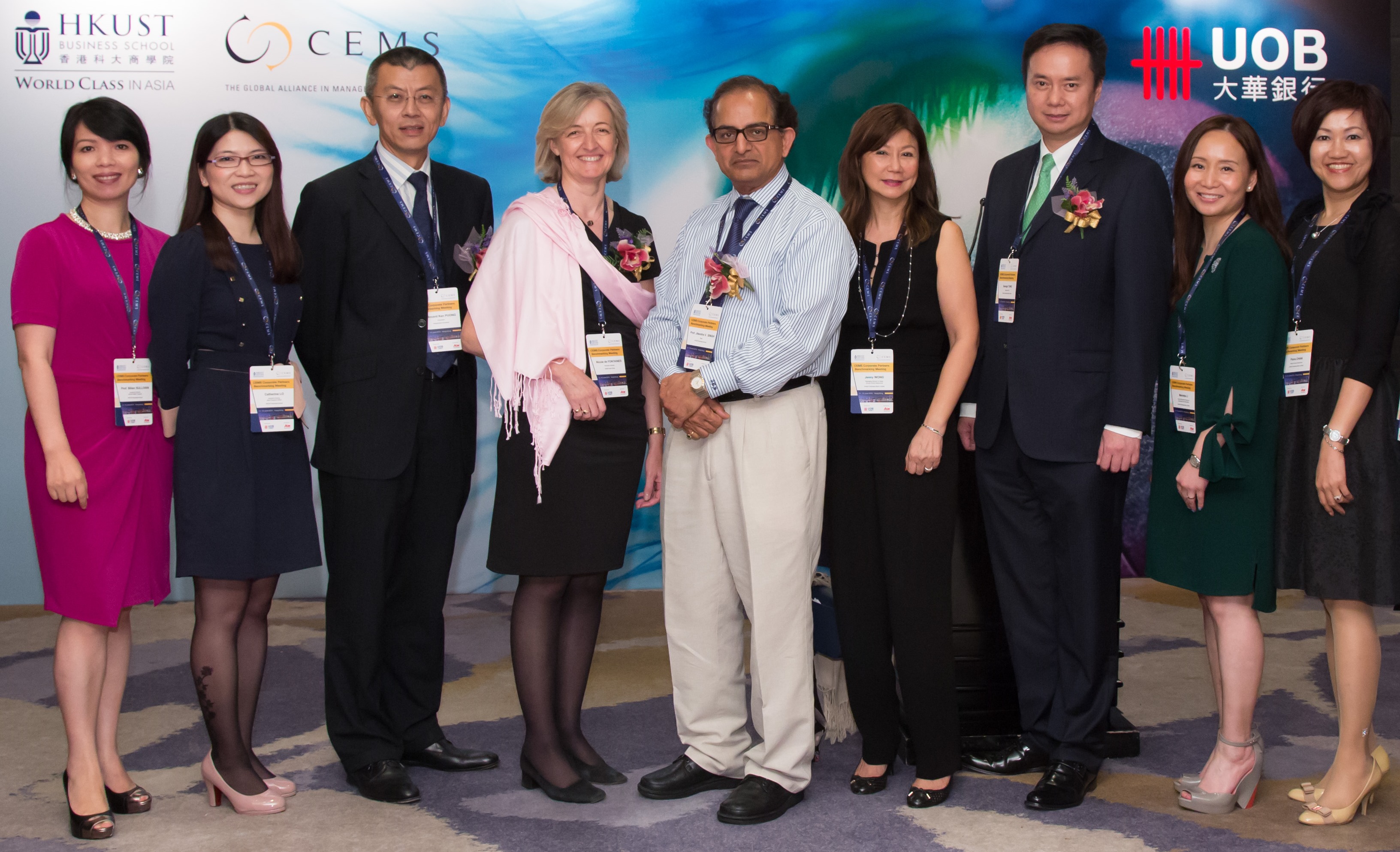 (Fourth from left) Ms Nicole de Fontaines, CEMS Secretary-General; Professor Jitendra V. Singh, Dean of the HKUST Business School and Michael Jebsen Professor of Business; Ms Jenny Wong, Managing Director and Head of Group Human Resources, UOB Singapore; and Mr George Tung, Alternate Chief Executive Director, UOB Hong Kong.